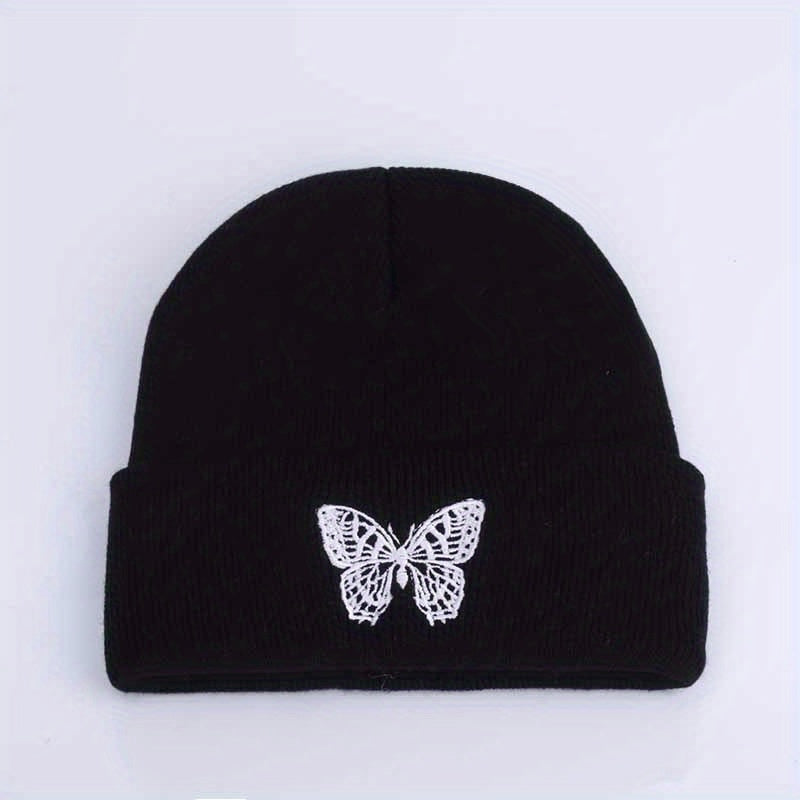 Butterfly Embroidery Beanie Unisex Warm Elastic Skull Cap