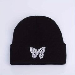 Butterfly Embroidery Beanie Unisex Warm Elastic Skull Cap