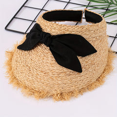 Bow Decor Straw Visor Hat Wide Brim Summer Sun Hats Outdoor UV Protection