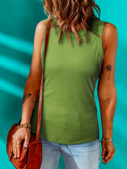 Women's Ribbed Tank Top Solid Round Neck