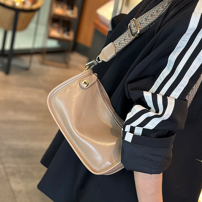 Soft Cowhide Small Square Bag with Wide Shoulder Strap