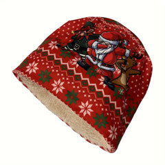 Santa Printed Plush Beanie Hat Winter Outdoor Hat
