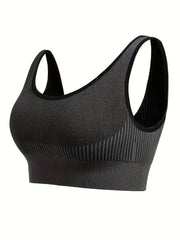 3 Pack Plus Size Sports Bra Set Women's Plus Striped Shockproof Skinny