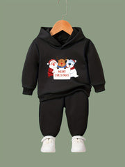 Girls 2pc Santa Bear Deer Hooded Sweatshirt Solid Sweatpants Set