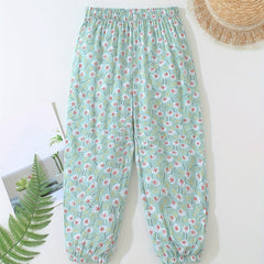 Girls Casual Flowers Graphic Cotton Jogger Trousers for Summer
