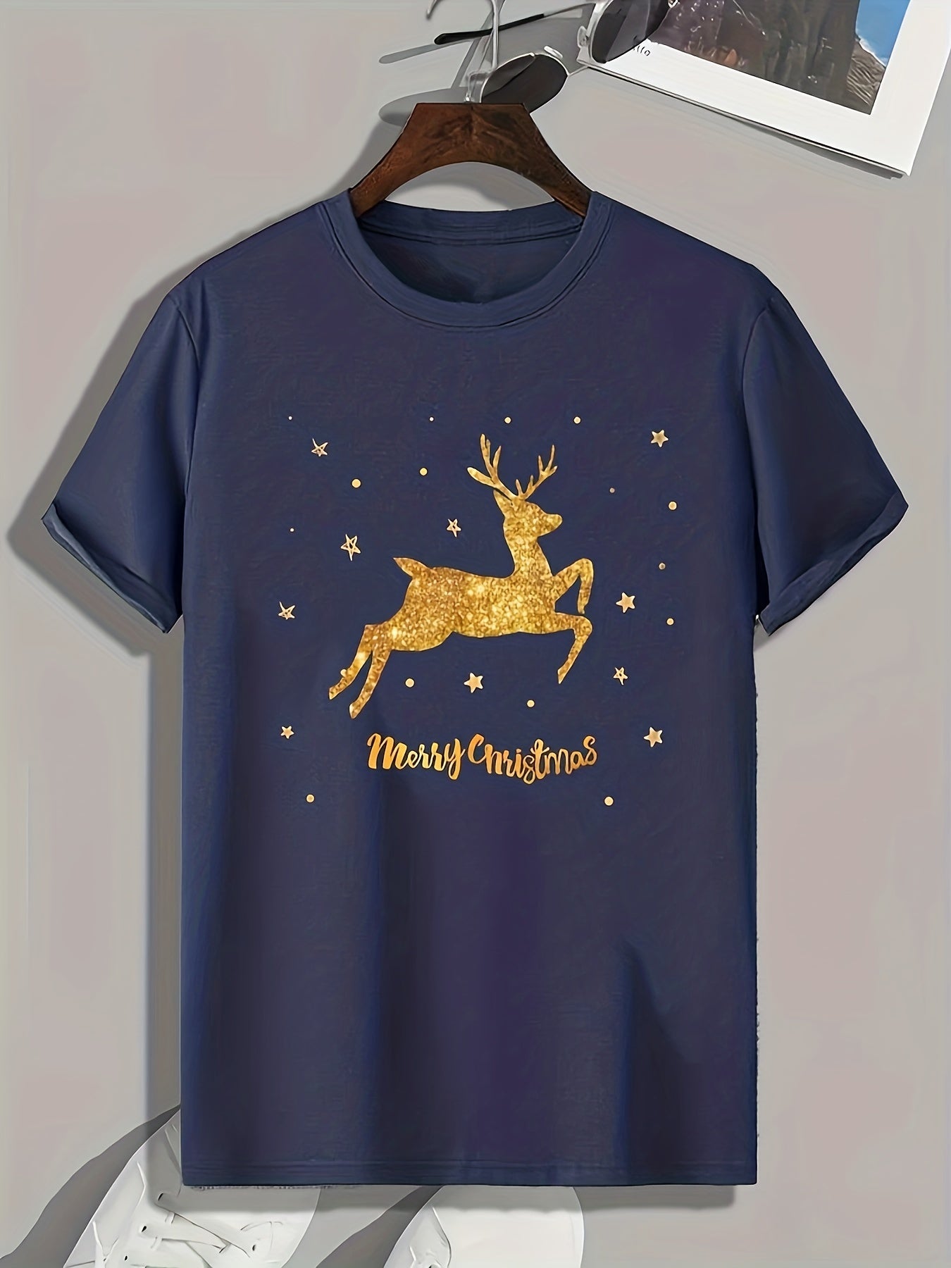 Christmas Deer Print Men's Graphic T-shirt for Summer