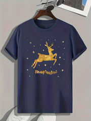 Christmas Deer Print Men's Graphic T-shirt for Summer