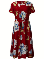 Dress Women's Plus Floral Print Short Sleeve Cut Out
