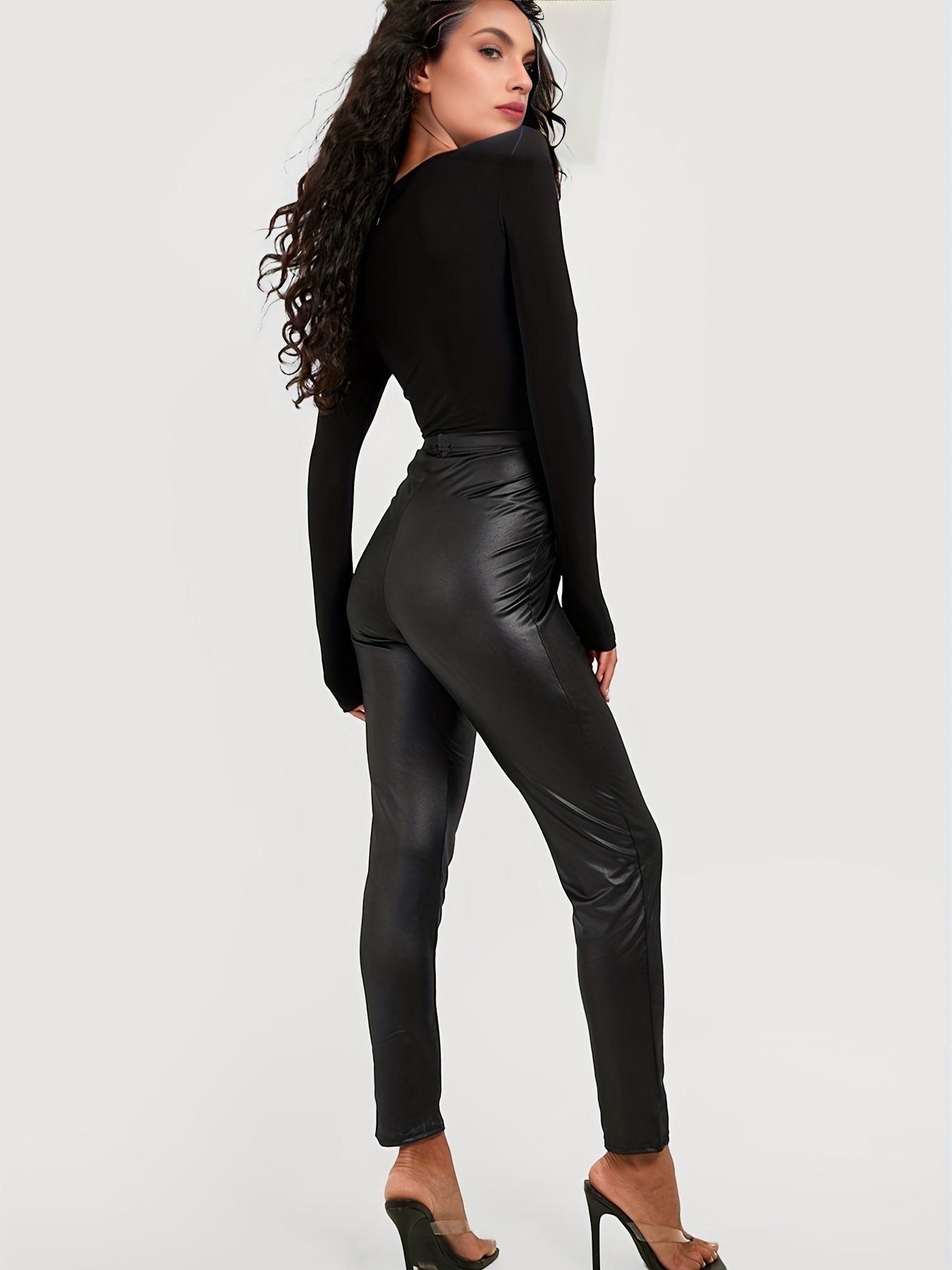 Sexy High Waisted Leggings Faux Leather Skinny Leggings Women's Clothing