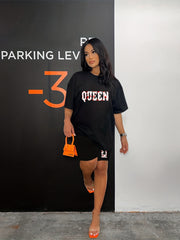 Queen Print 2pc Set Casual T-shirt & Shorts Outfit Womens Clothing