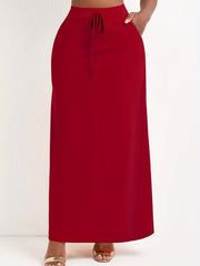 Solid Drawstring Maxi Skirt High Waist Casual Spring Summer Women's Clothing
