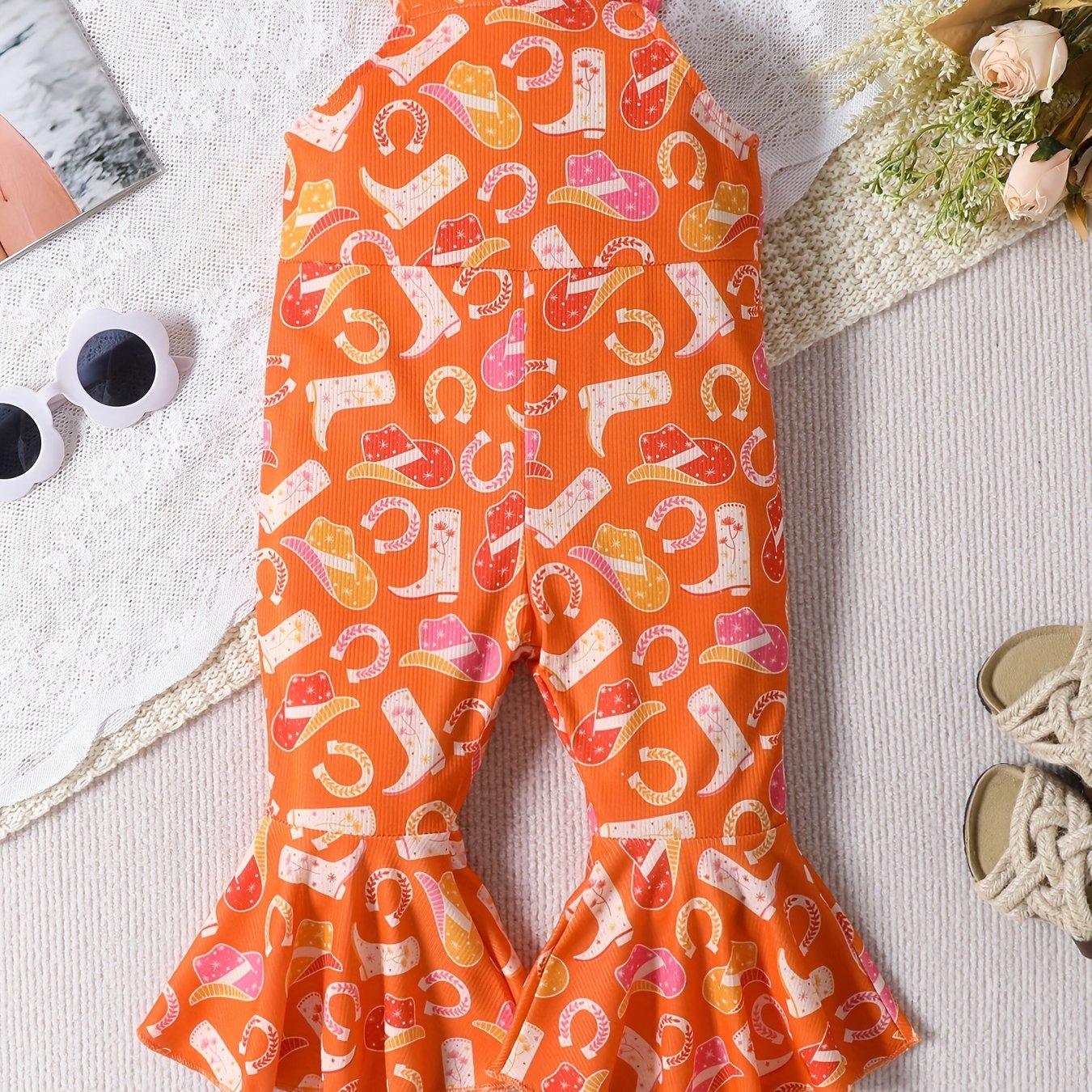Baby Girls Sleeveless Jumpsuit Western Cowboy Print
