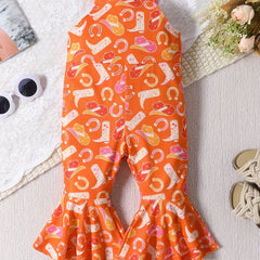 Baby Girls Sleeveless Jumpsuit Western Cowboy Print