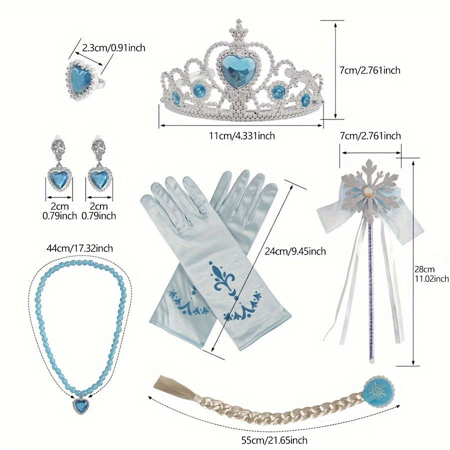 Festive Princess Snowflake Jewelry Set Necklace Bracelet Crown Wand