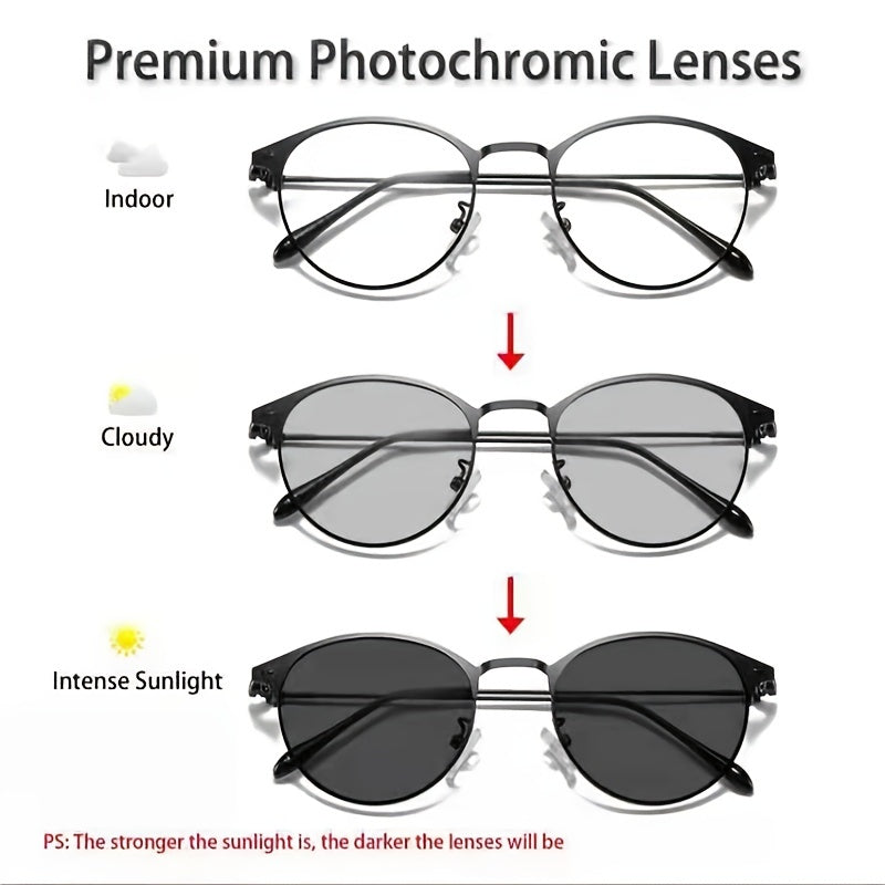 Round Frame Sunglasses Anti Light Glasses Photochromic Lens Eyewear