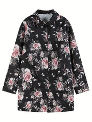 Floral Print Button Up Long Sleeve Tunic Shirt