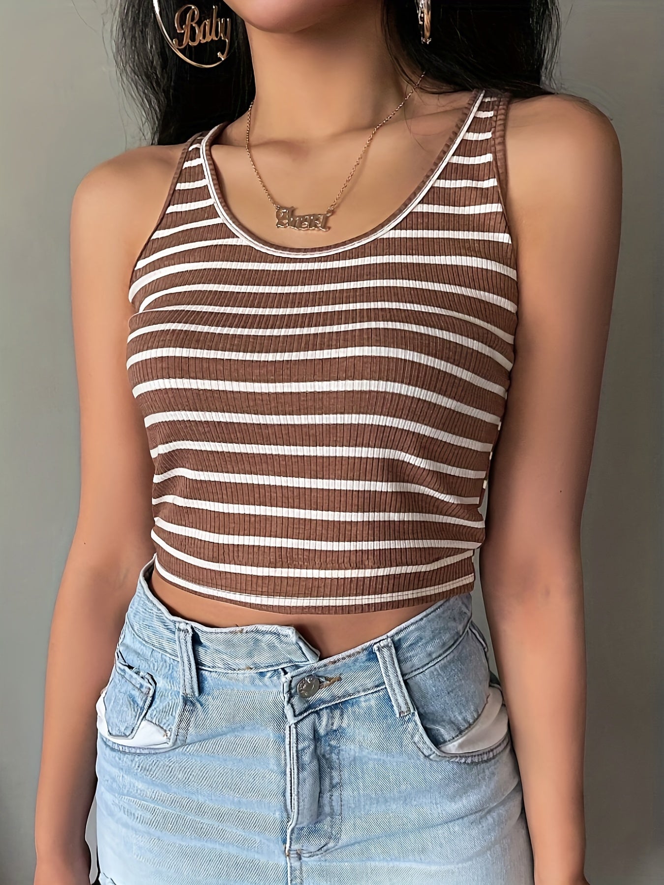 Stripe Print Tank Top Sleeveless Summer Top