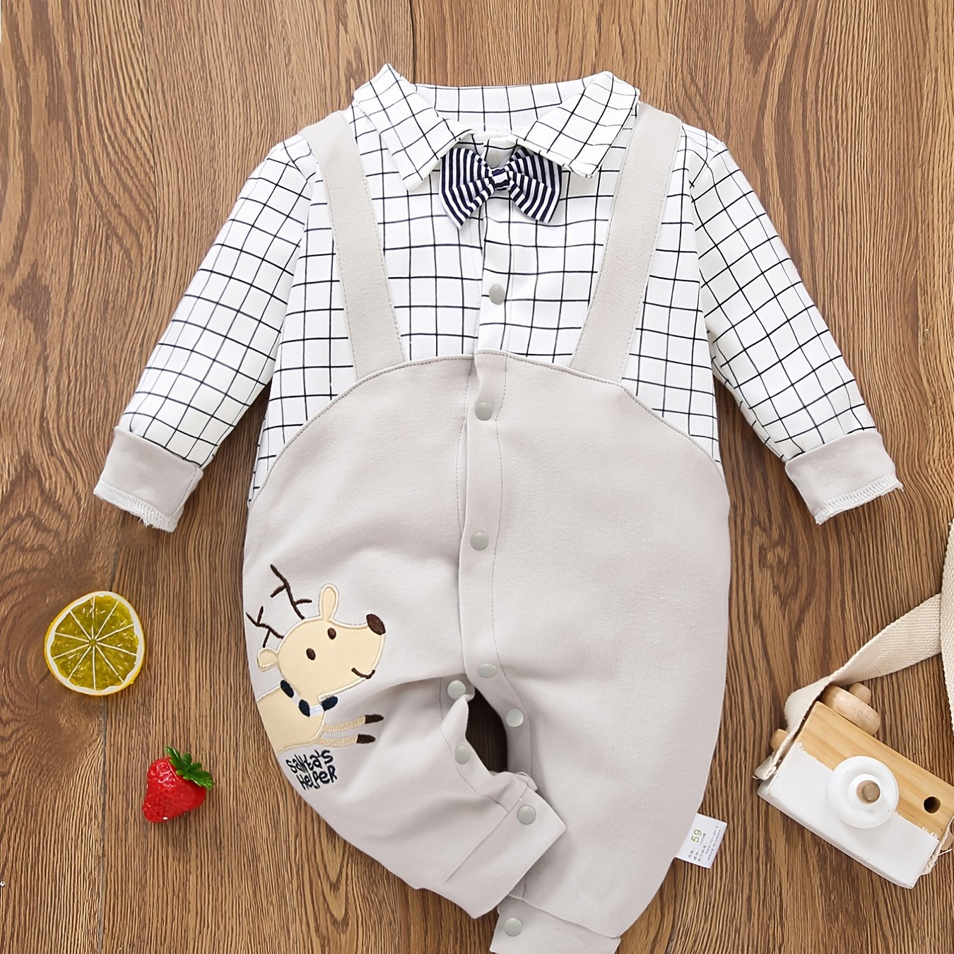 Newborn Gentleman Romper Deer Embroidery Jumpsuit For Baby Boys