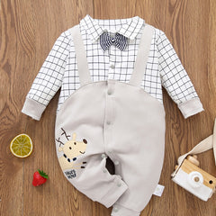 Newborn Gentleman Romper Deer Embroidery Jumpsuit For Baby Boys