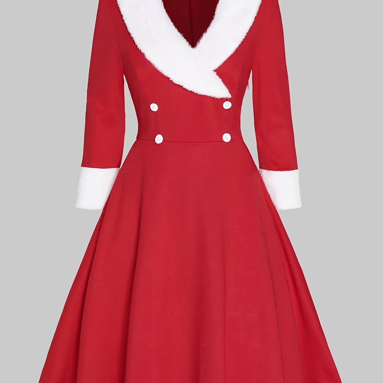 Retro Dress Women's Plus Colorblock Fleece Button Decor Long Sleeve