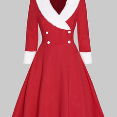 Retro Dress Women's Plus Colorblock Fleece Button Decor Long Sleeve