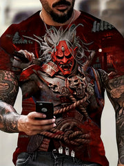 Japanese Warrior Print Tee Active Comfy Crew Neck 3D Print Men's T-shirt