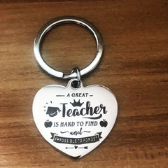 Great Teacher Keychain Heart Metal Key Ring Graduation Gift Teacher Appreciation