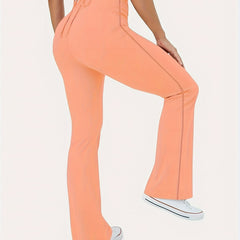 Solid Ruched Front Tie Back High Rise Flared Leg Yoga Leggings