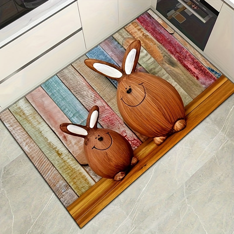 Rabbit Pattern Rug Machine Washable Floor Mat Room Decorative Carpet