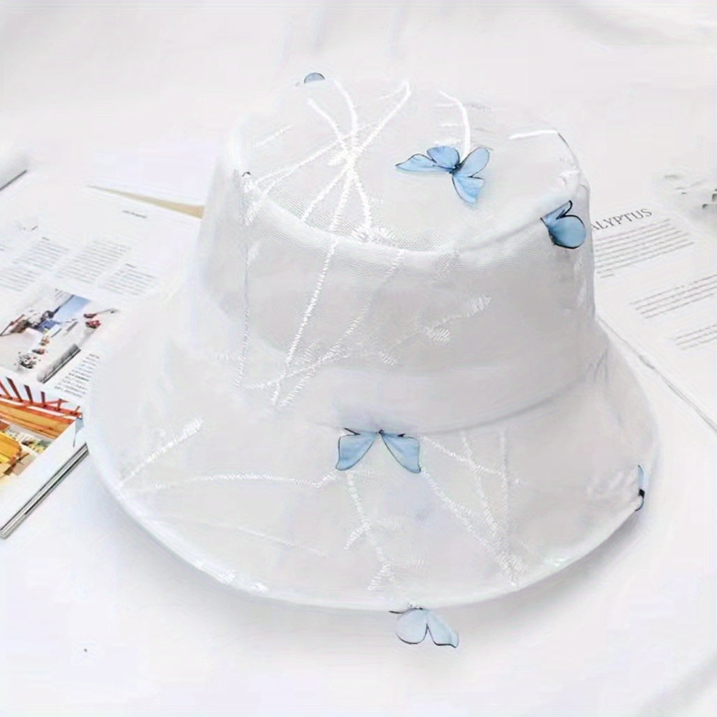 Flower Butterfly Decor Bucket Hat Lace Sun Hat Foldable Travel Beach Hats