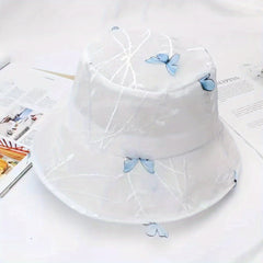 Flower Butterfly Decor Bucket Hat Lace Sun Hat Foldable Travel Beach Hats