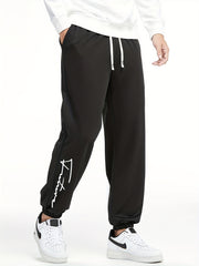 Letter Print Stretch Joggers Men's Casual Sweatpants