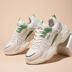 Women's Chunky Sneakers Block Faux Leather Non Slip Running Shoes