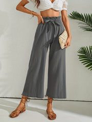 Wide Leg Lace Up Waist Pants