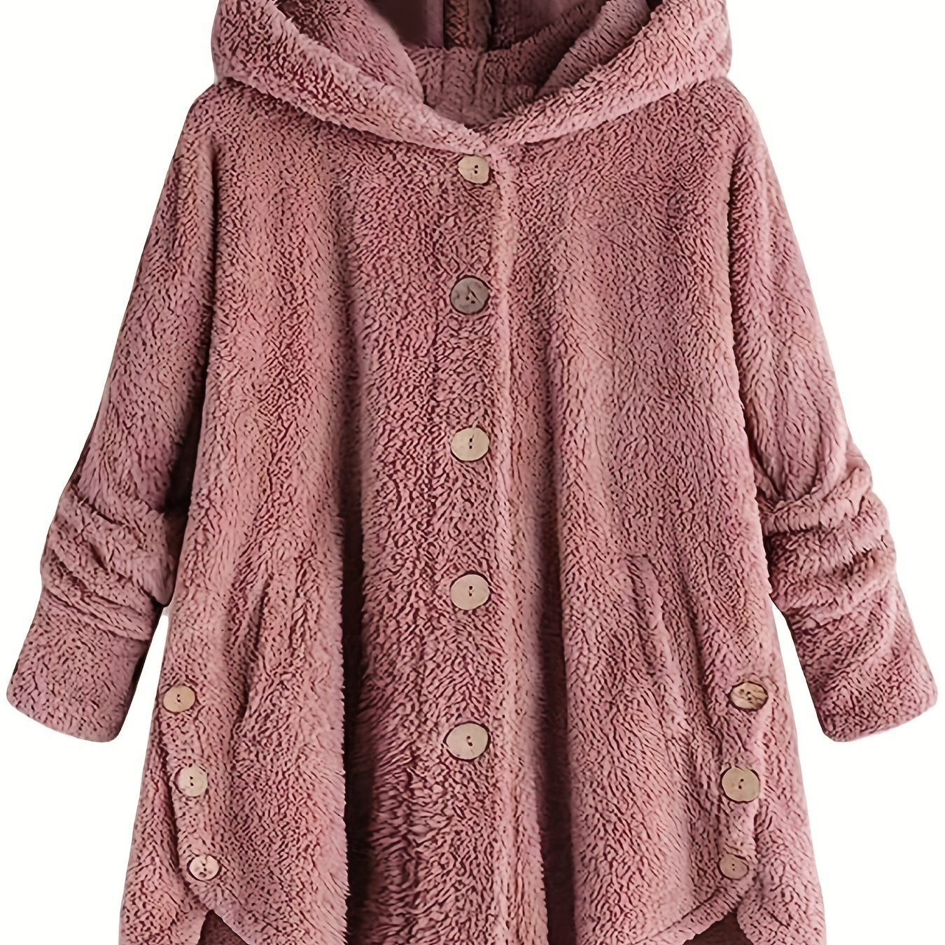 Solid Hooded Button Down Warm Jacket for Fall & Winter