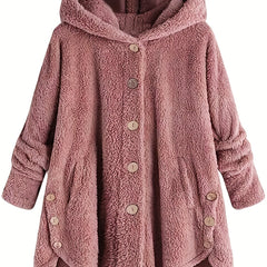 Solid Hooded Button Down Warm Jacket for Fall & Winter