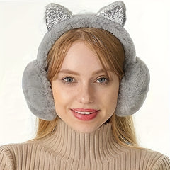 Sequined Cat Ear Shape Plush Earmuffs Winter Protection