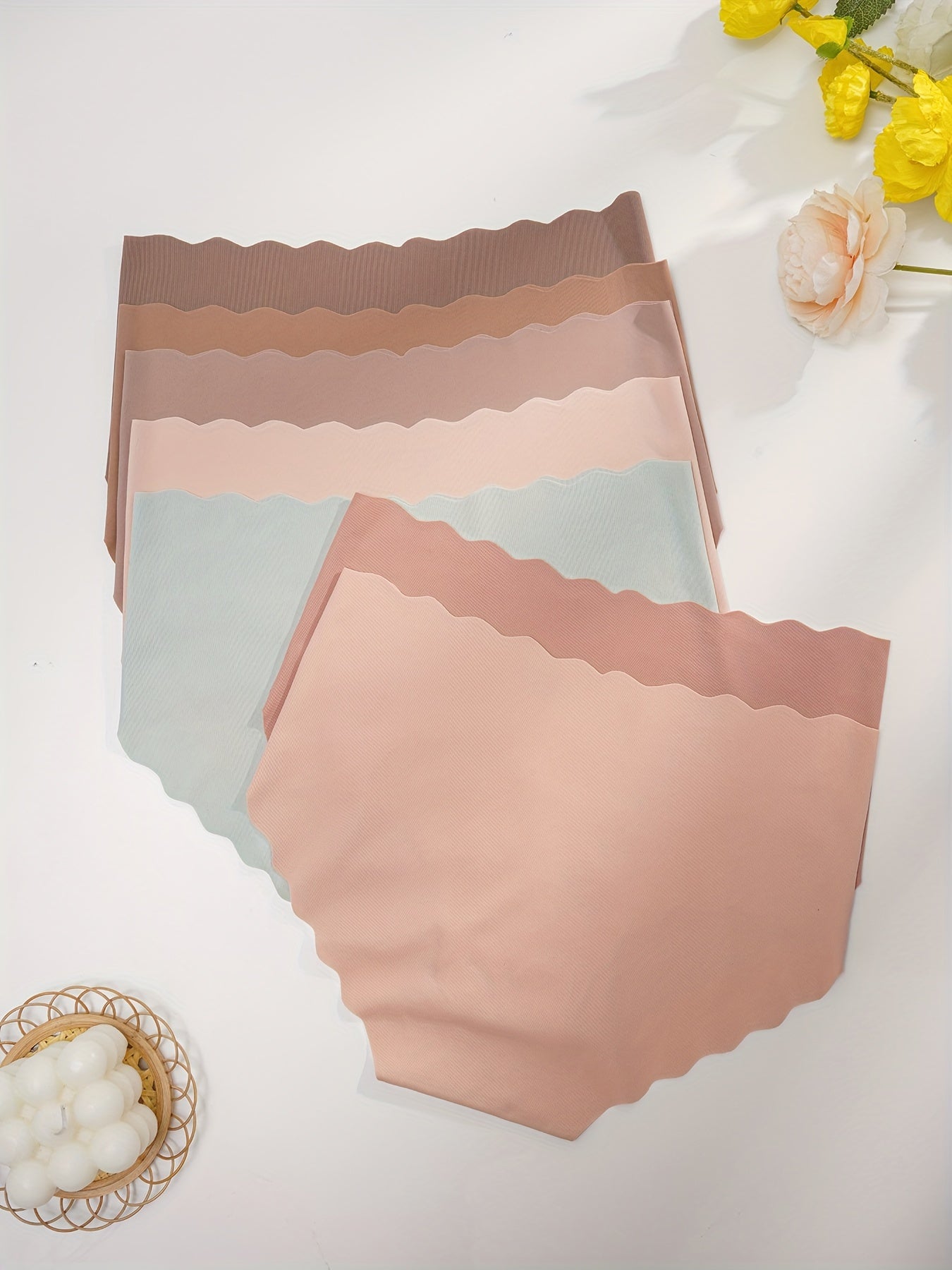 7pcs Scallop Trim Briefs Stretchy Intimates Panties Women's Lingerie