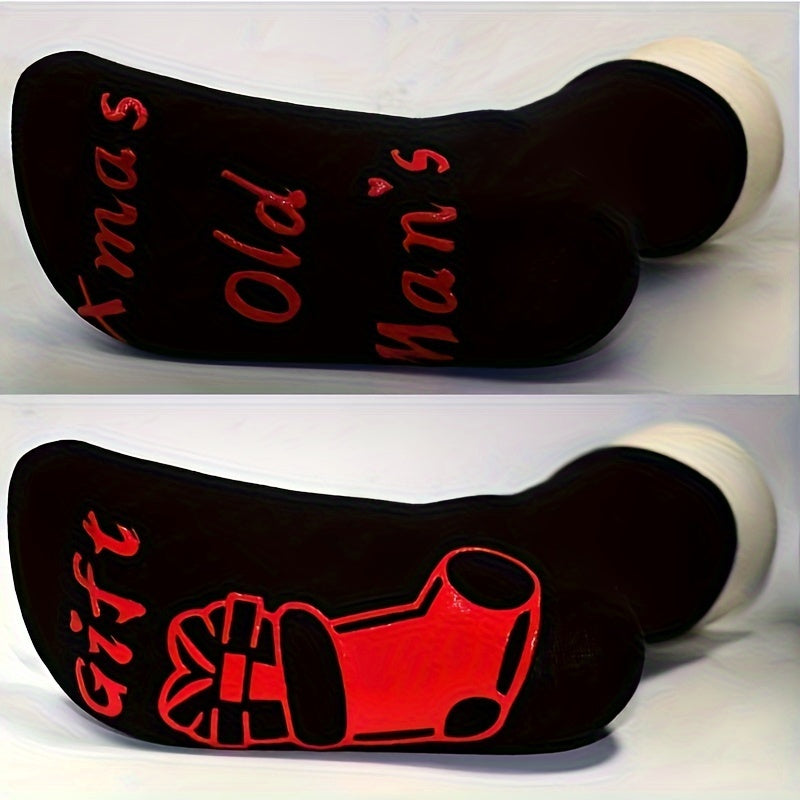 Christmas Socks Mid Calf Cotton Anti Slip Letter Socks With Gripper