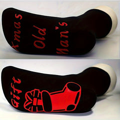 Christmas Socks Mid Calf Cotton Anti Slip Letter Socks With Gripper
