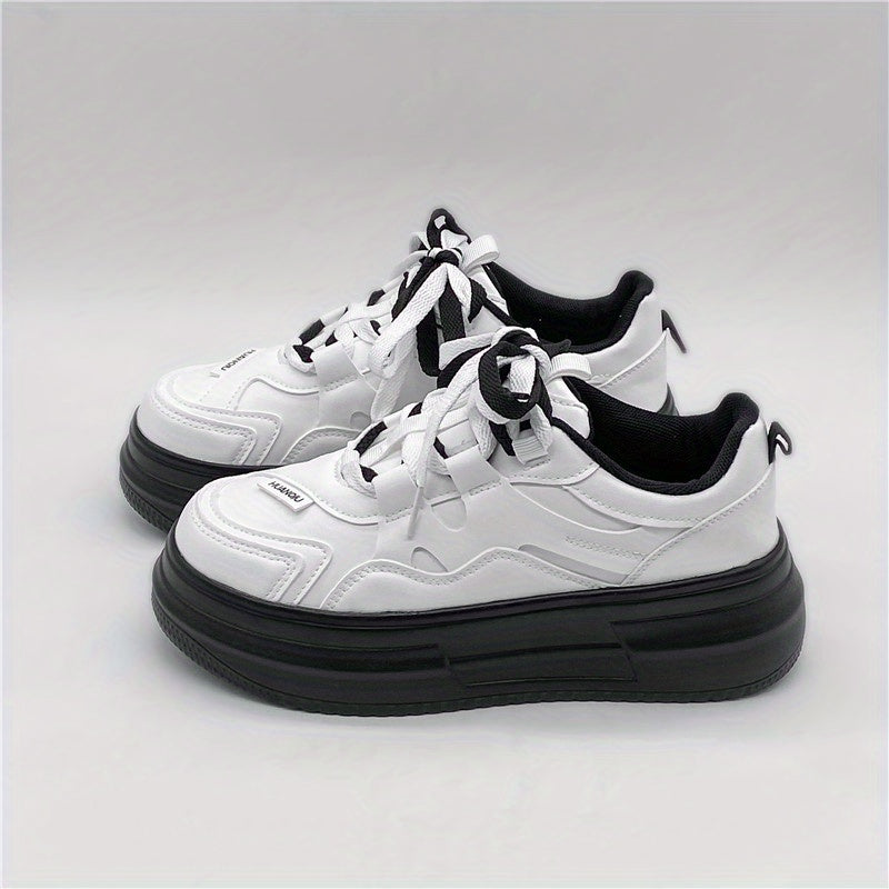 Women's Platform Skate Shoes Round Toe Lace Up Low Top Sneakers