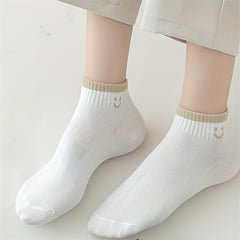 7 Pairs Smiling Face Print & Crew Short Socks Women's Stockings