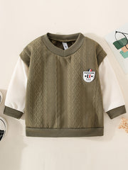 Toddler Boys V Neck Block Sweatshirt With Cable Knit Pattern