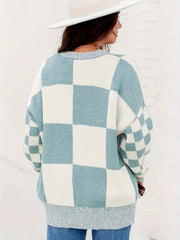 Colorblock Checker Print Sweater