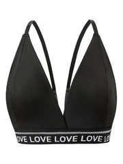 Sexy Bra Women's Plus Letter Tape Deep V Neck Stretch Lingerie Bra