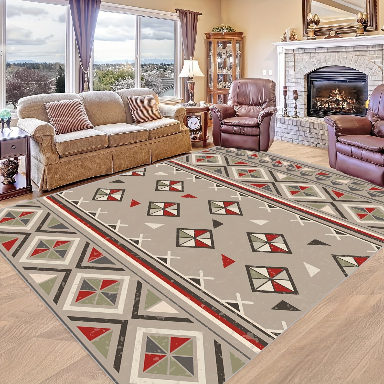 Modern Geometric Kitchen Rug Soft Faux Sheepskin Floor Mat