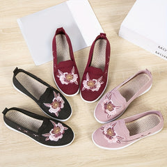 Women's Floral Embroidery Slip-On Flats Breathable Knitted Shoes