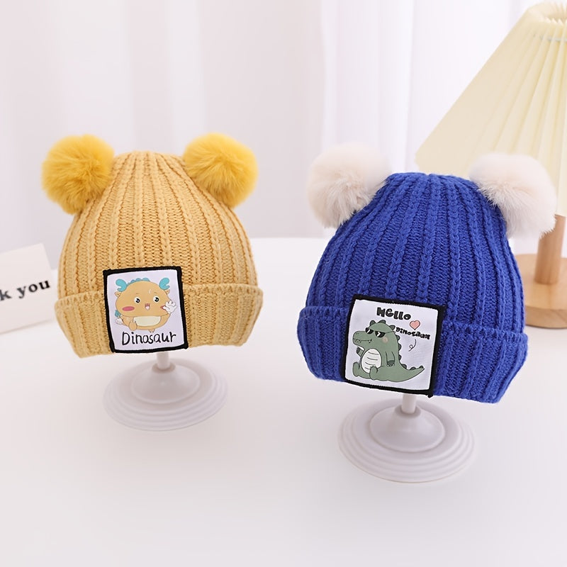 Kids' Dinosaurs Patch Beanie Hats - Warm and Stylish Winter Gear