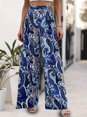 Floral Print Wide Leg Pants Vacation Elastic Waist Long Length Pants