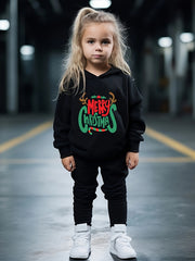 Girls 2pc Christmas Hooded Sweatshirt Pullover Solid Sweatpants Set